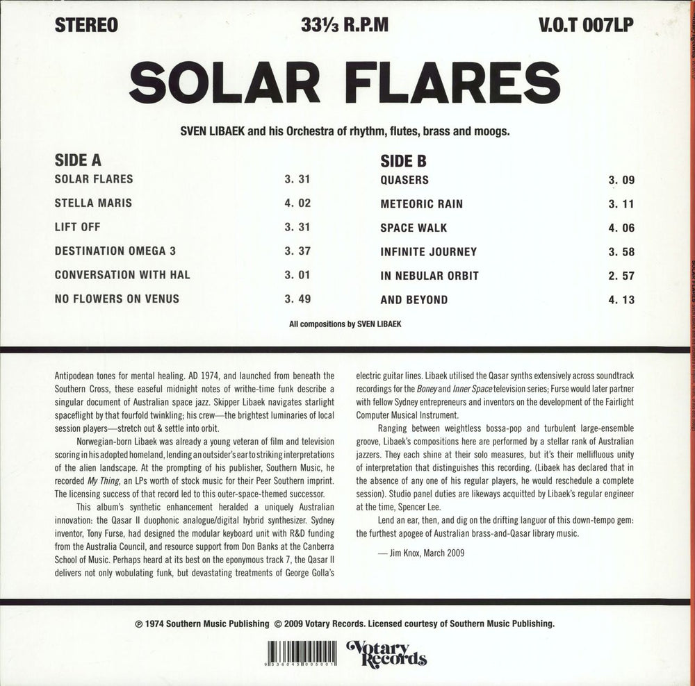 Sven Libaek Solar Flares Australian vinyl LP album (LP record)