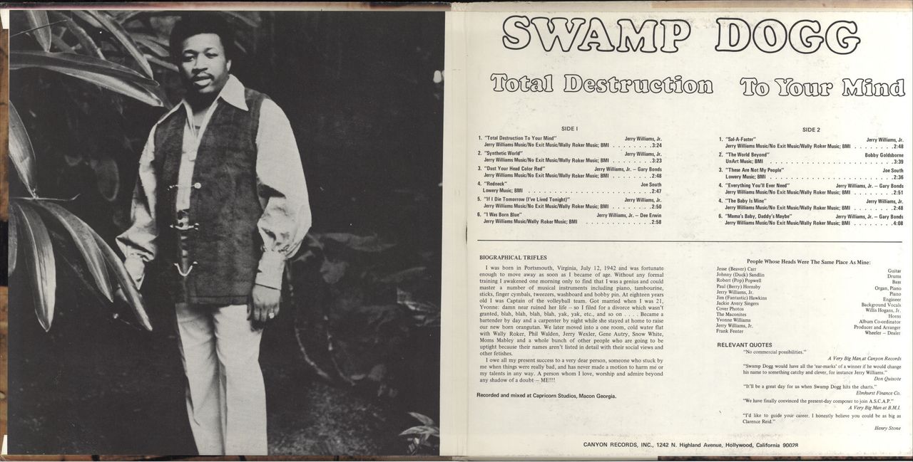 Swamp Dogg Total Destruction To Your Mind US 2-LP vinyl set