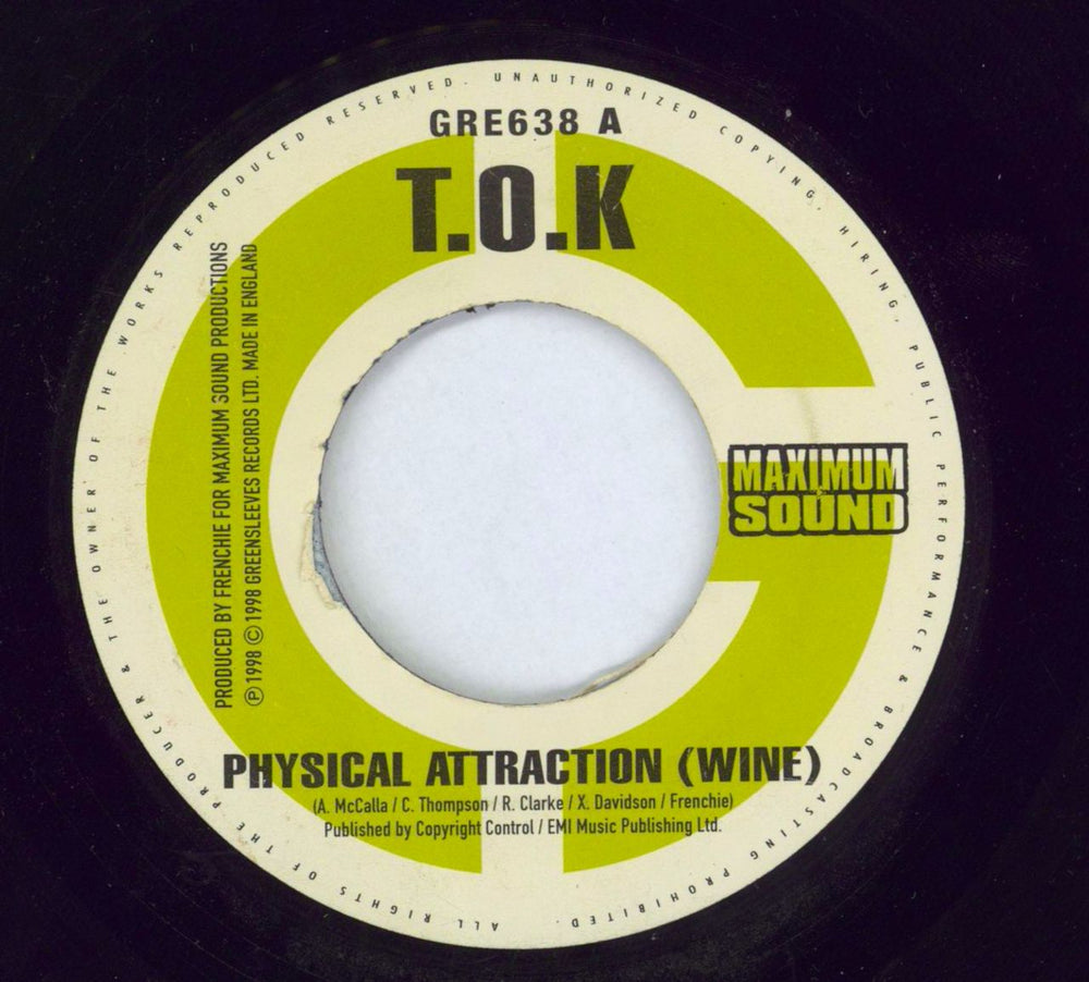 T.O.K. Physical Attraction (Wine) / I Go Wild UK 7" vinyl single (7 inch record / 45) GRE638