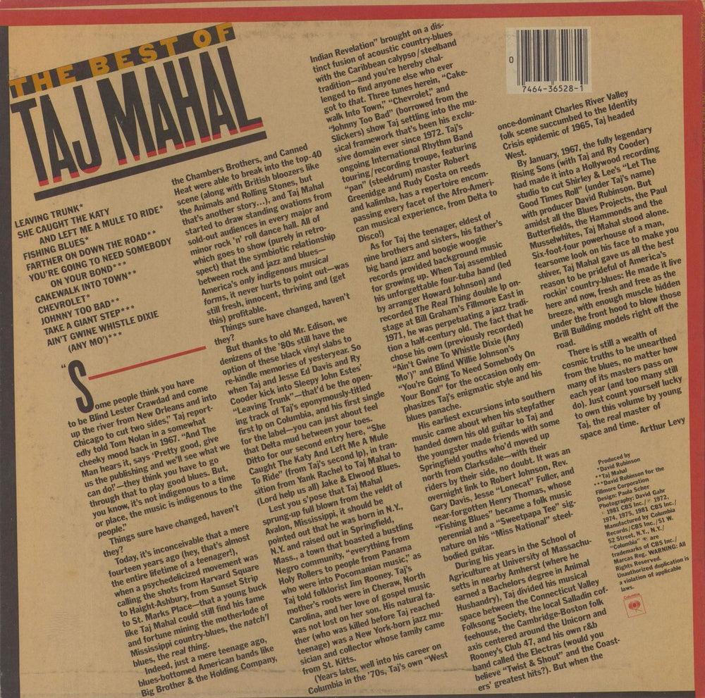 Taj Mahal The Best Of Taj Mahal US vinyl LP album (LP record) 074643652810