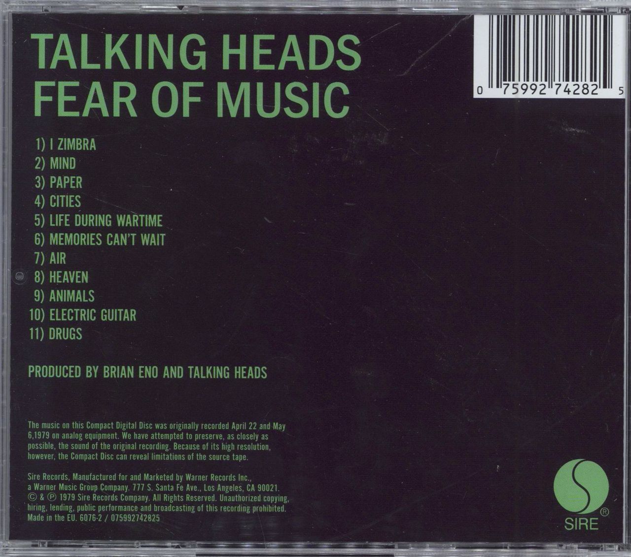 Talking Heads Fear Of Music UK CD album (CDLP) 075992742825