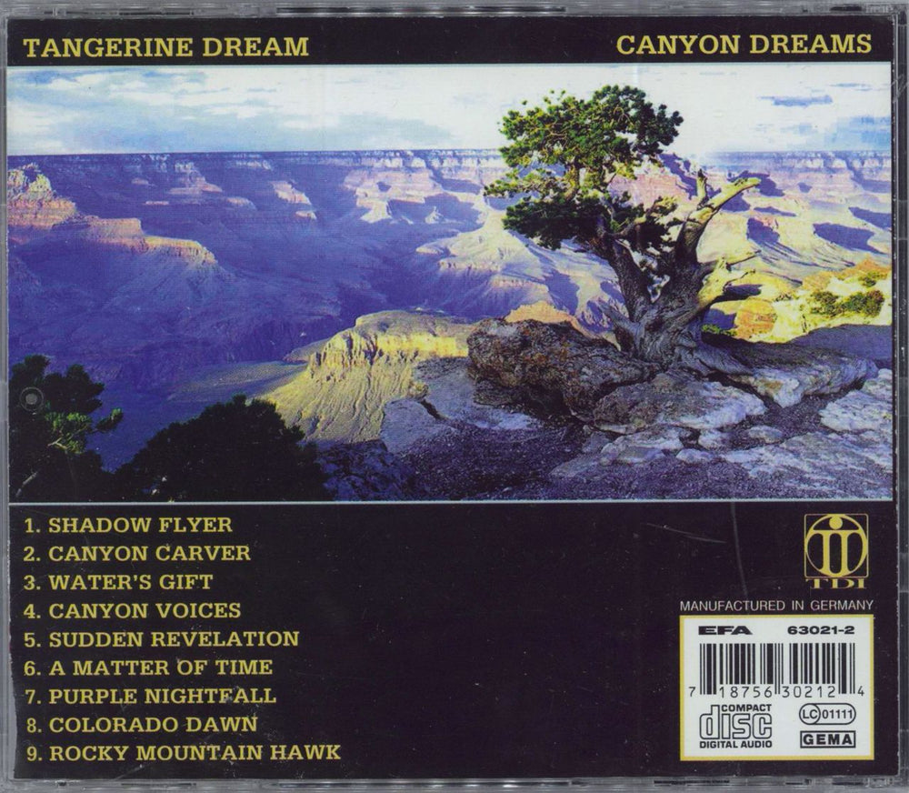 Tangerine Dream Canyon Dreams German CD album (CDLP) 718756302124