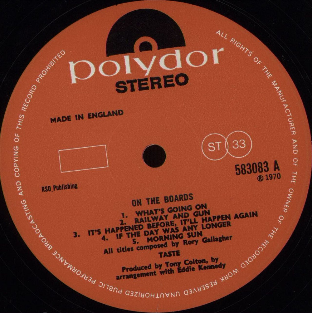 Taste On The Boards UK vinyl LP album (LP record)