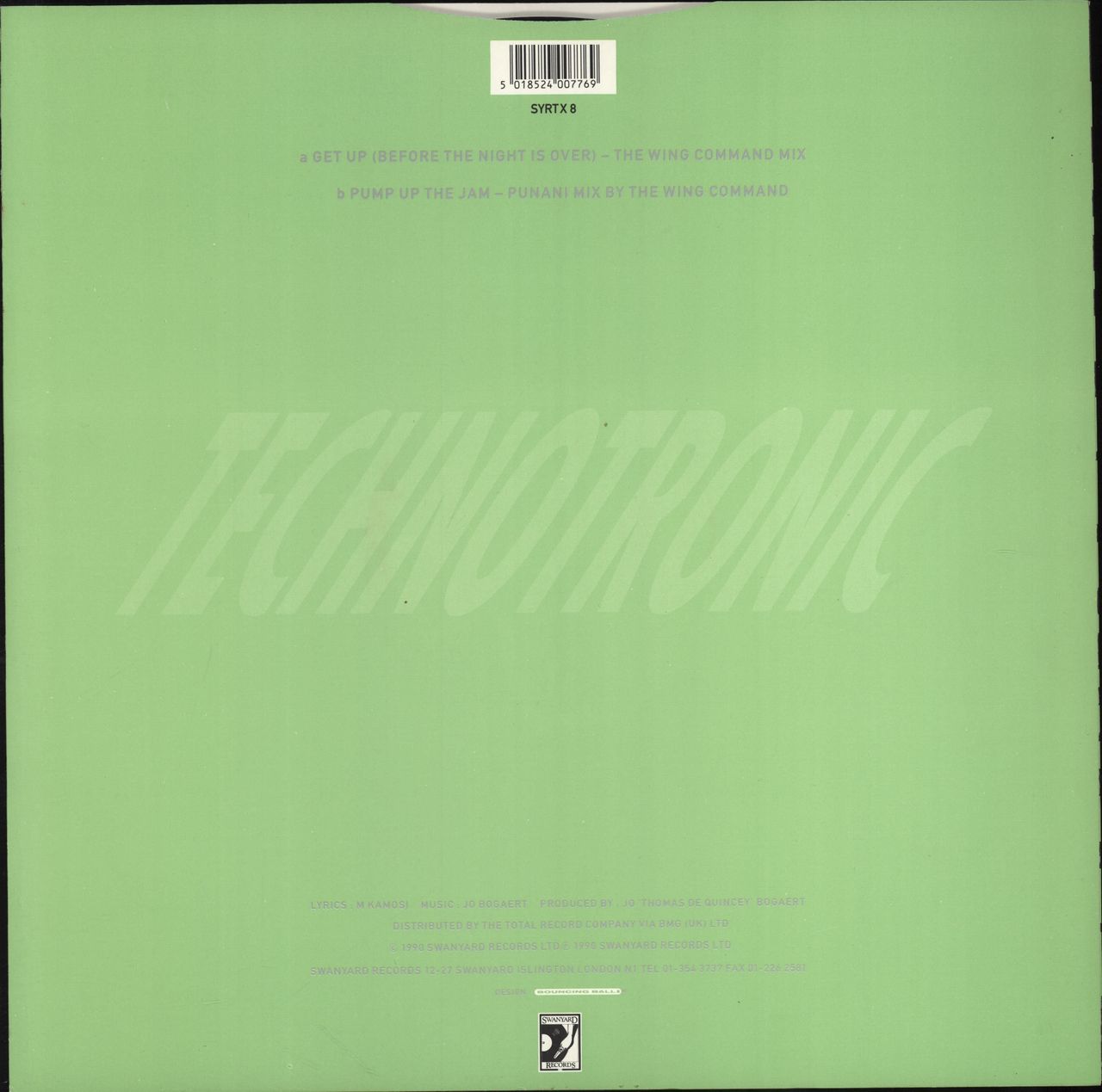 Technotronic Get Up UK 12" vinyl single (12 inch record / Maxi-single) 5018524007769