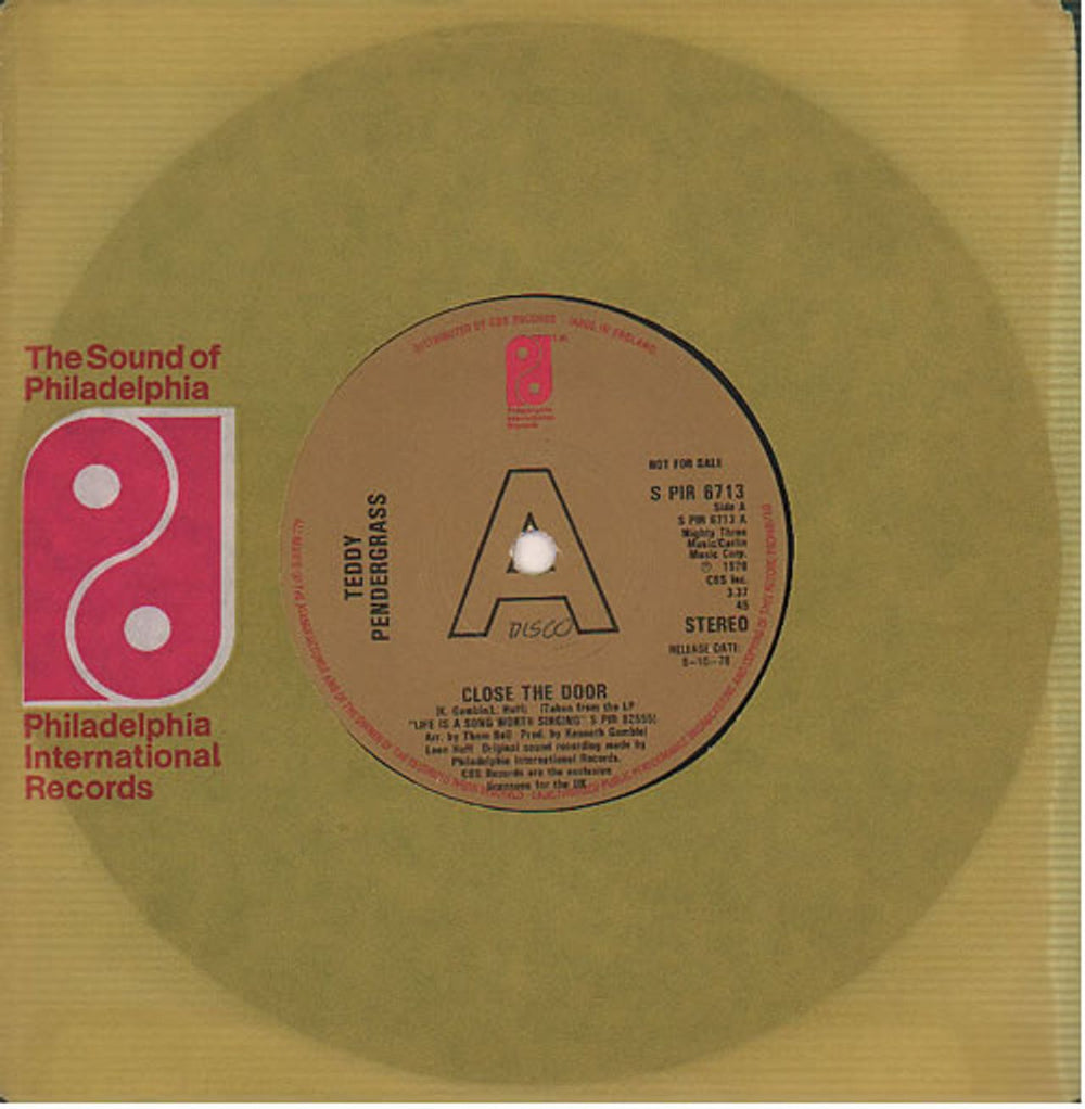 Teddy Pendergrass Close The Door - A Label UK Promo 7" vinyl single (7 inch record / 45) SPIR6713