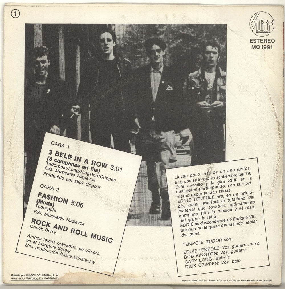 Tenpole Tudor 3 Campanas En Fila Spanish Promo 7" vinyl single (7 inch record / 45) TTU07CA697560