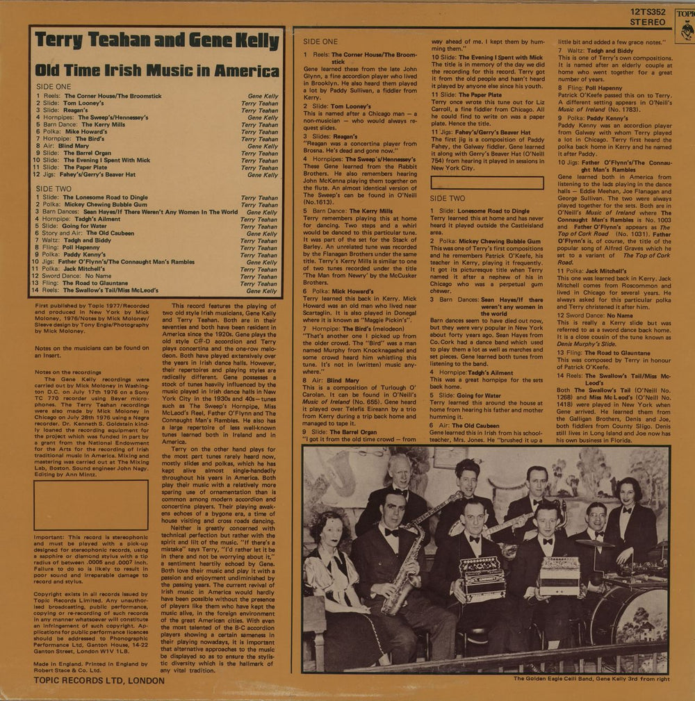 Terry Teahan And Gene Kelly Old Time Irish Music In America UK vinyl LP album (LP record)