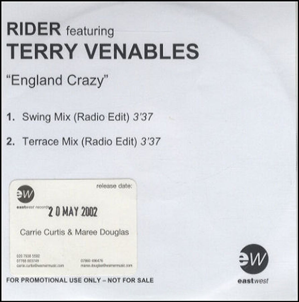 Terry Venables England Crazy UK Promo CD-R acetate CDR ACETATE