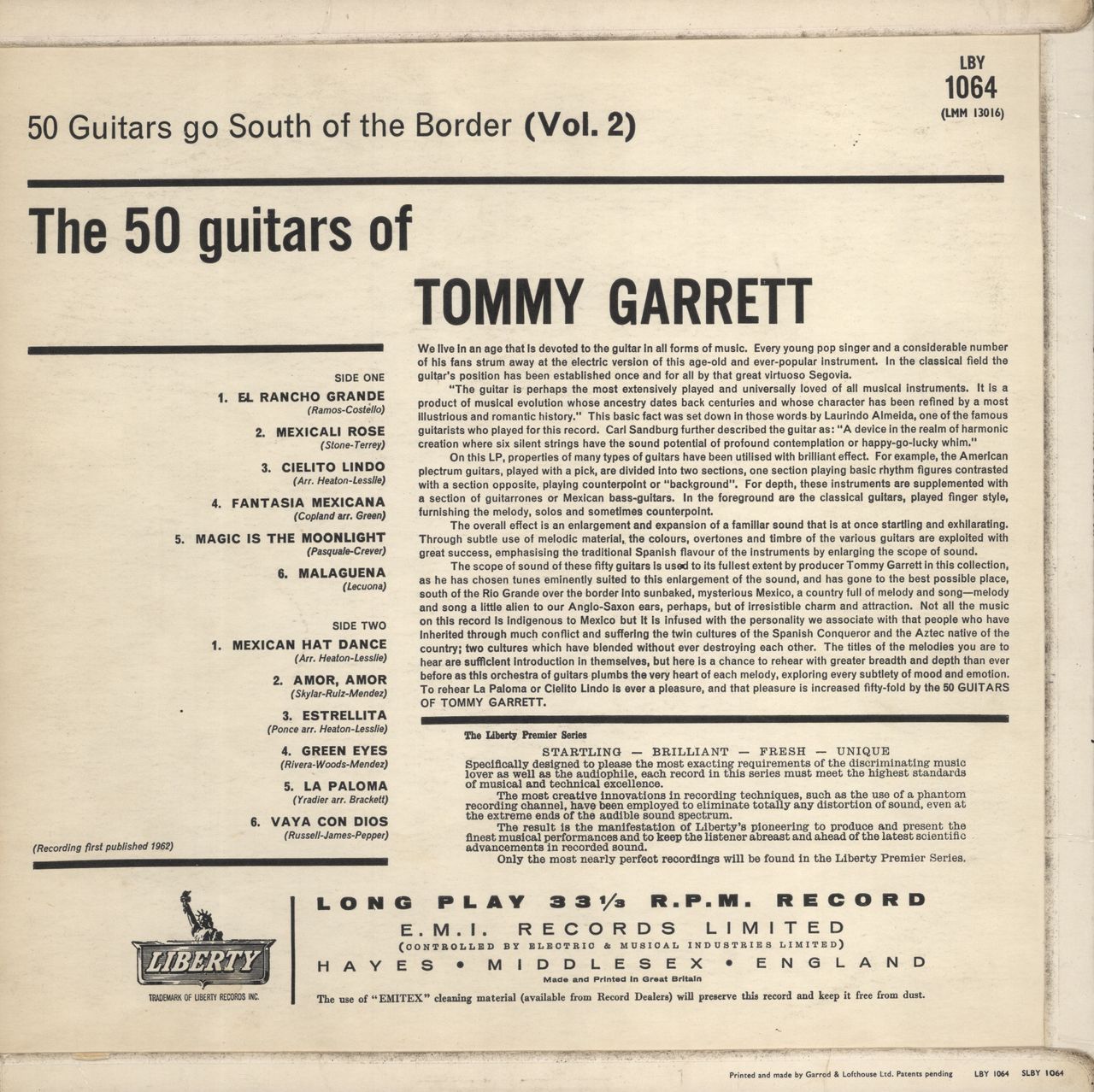 The 50 Guitars Of Tommy Garrett 50 Guitars Go South Of The Border Volume 2 UK vinyl LP album (LP record)