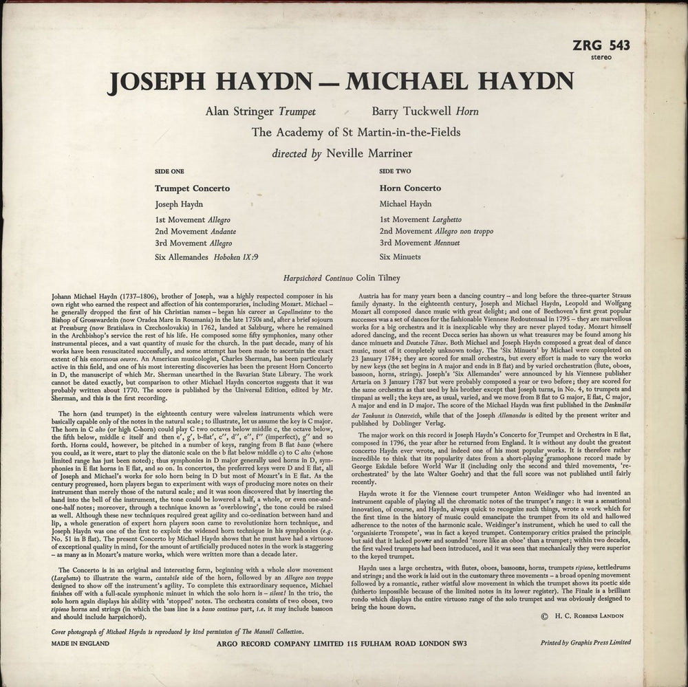 The Academy Of St. Martin-In-The-Fields Joseph Haydn: Trumpet Concerto / Michael Haydn: Horn Concerto UK vinyl LP album (LP record)