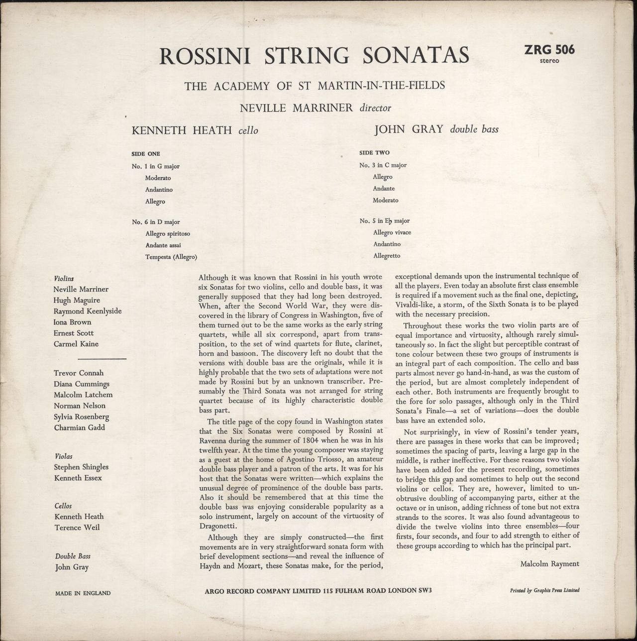 The Academy Of St. Martin-In-The-Fields Rossini String Sonatas - 1st UK vinyl LP album (LP record) U0ELPRO786434