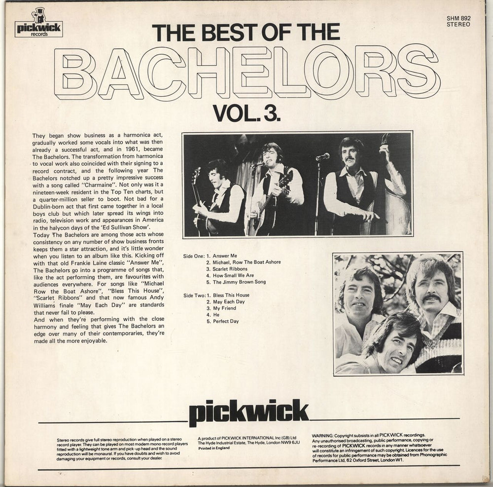 The Bachelors The Best Of The Bachelors Vol. 3 UK vinyl LP album (LP record)