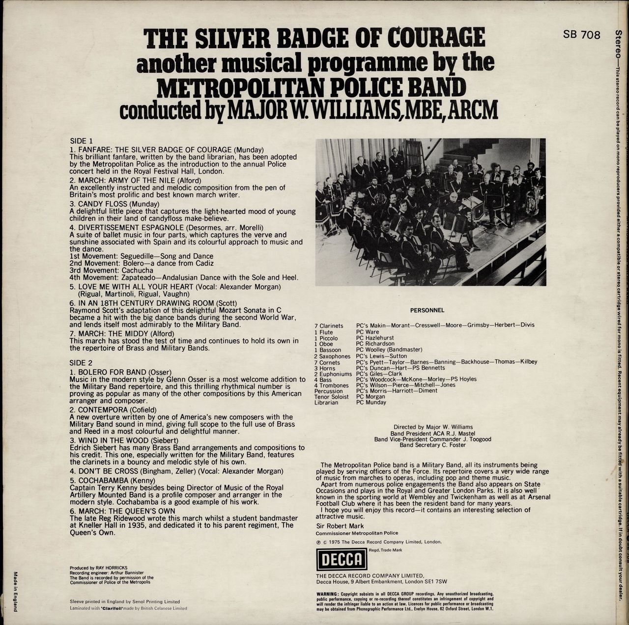 The Band Of The Metropolitan Police The Silver Badge Of Courage UK vinyl LP album (LP record)