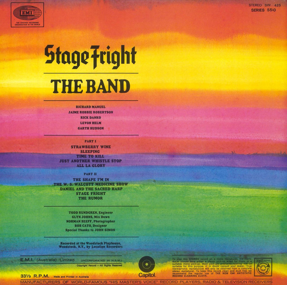 The Band Stage Fright Australian vinyl LP album (LP record)