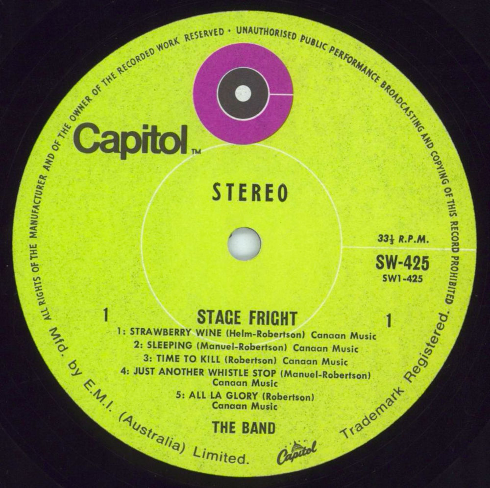 The Band Stage Fright Australian vinyl LP album (LP record) T-BLPST814699