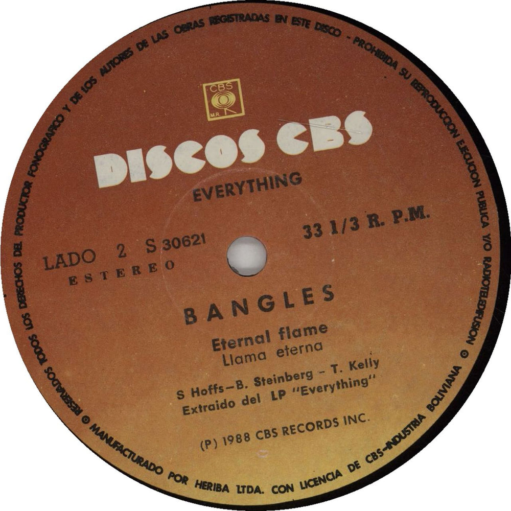 The Bangles En Tu Cuarto Bolivian 7" vinyl single (7 inch record / 45)