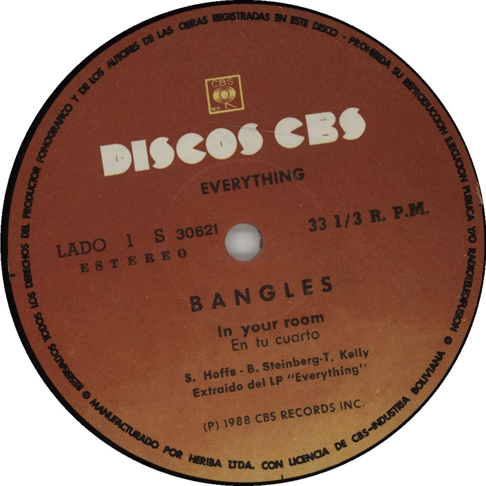 The Bangles En Tu Cuarto Bolivian 7" vinyl single (7 inch record / 45) BGL07EN677395