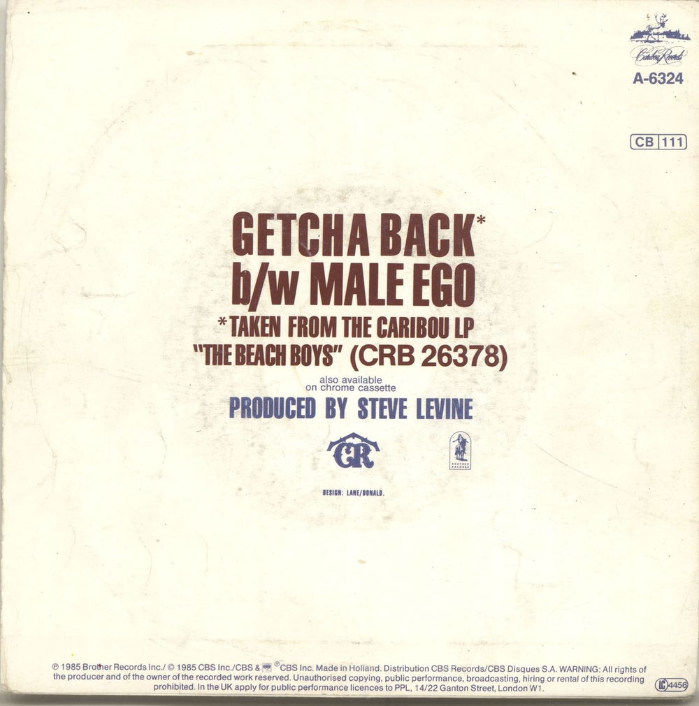 The Beach Boys Getcha Back Dutch 7" vinyl single (7 inch record / 45) BBO07GE695344