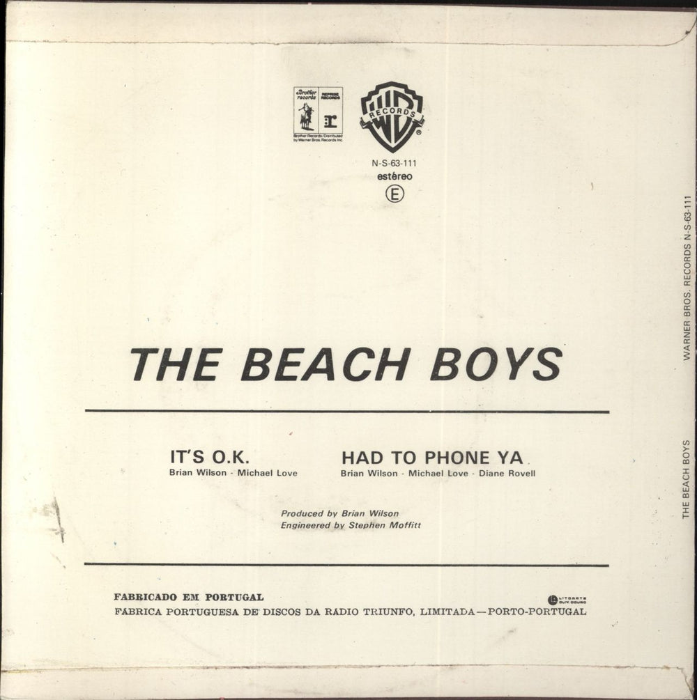 The Beach Boys It's O.K Portugese 7" vinyl single (7 inch record / 45)