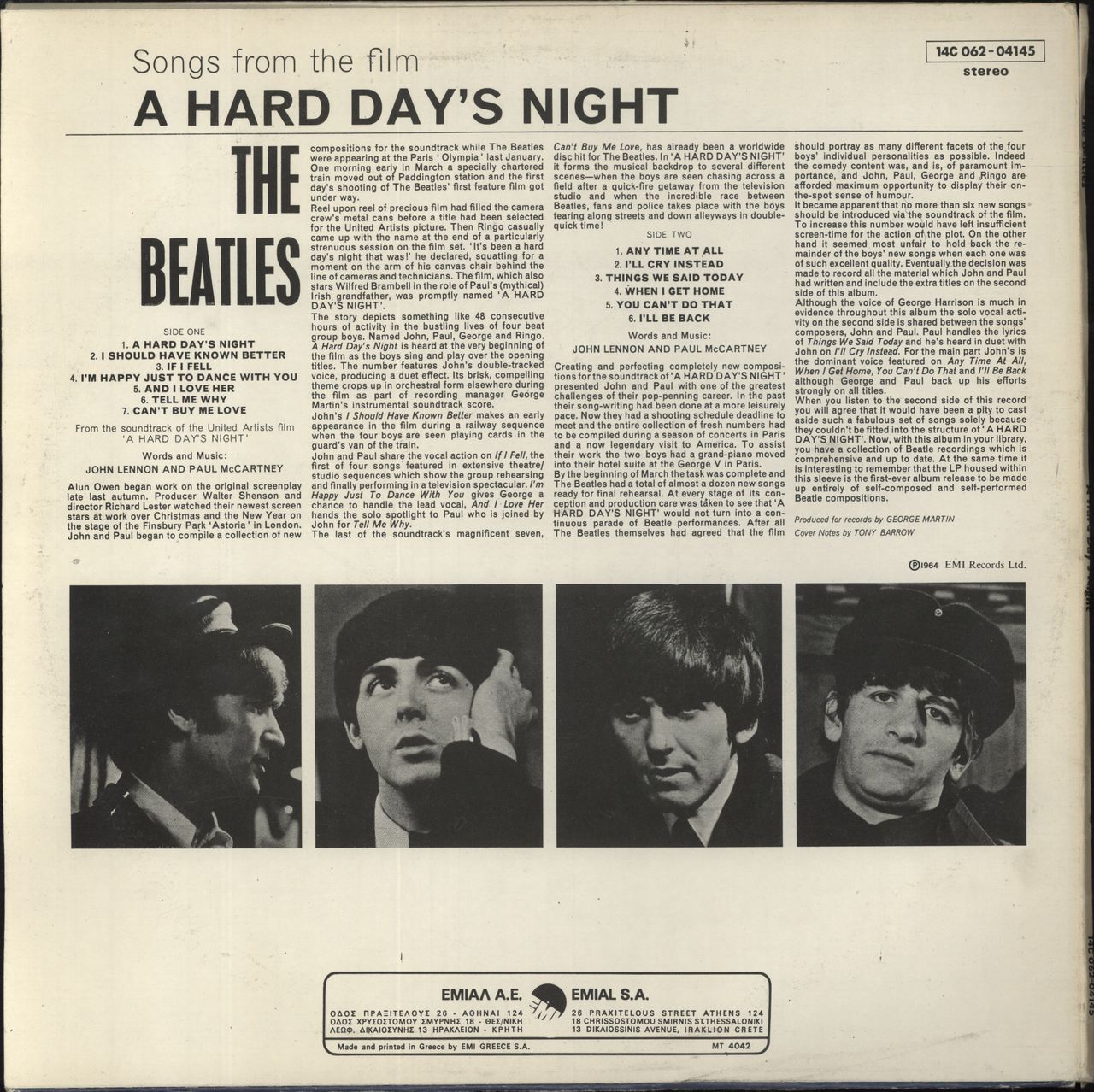 The Beatles A Hard Day's Night Greek Vinyl LP — RareVinyl.com