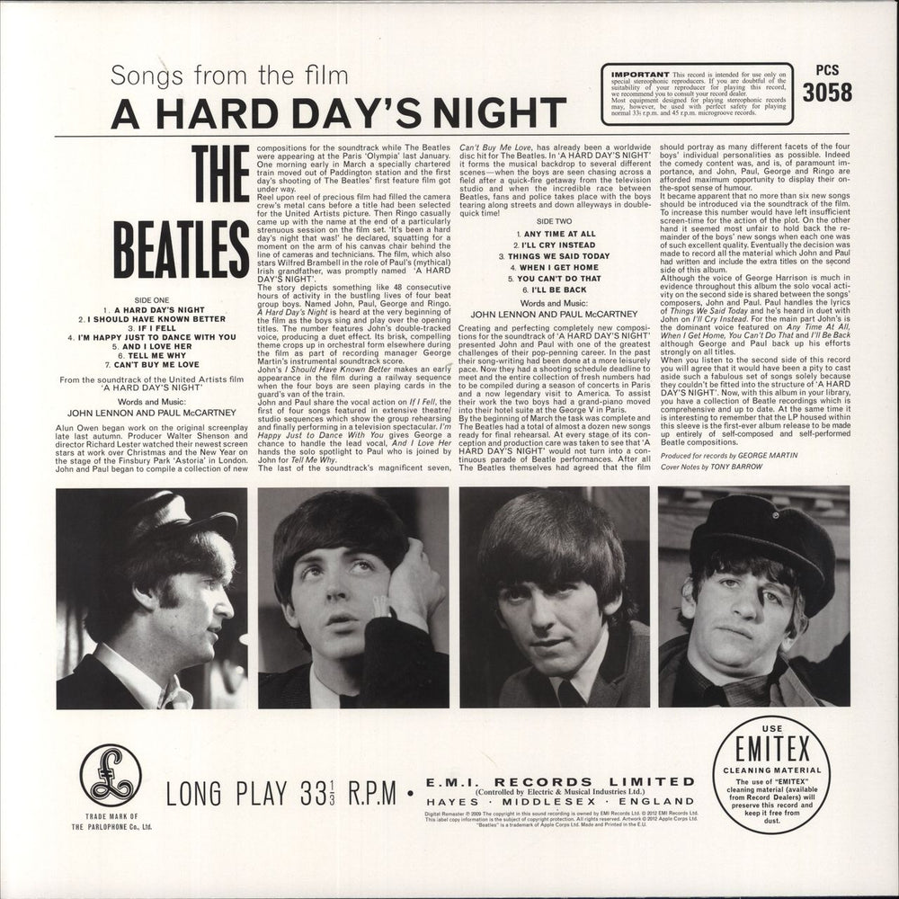 The Beatles A Hard Day's Night UK vinyl LP album (LP record) 094638241317