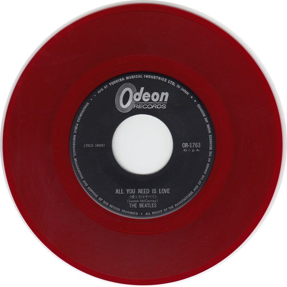 The Beatles All You Need Is Love - 1st- Red Vinyl Japanese 7" vinyl single (7 inch record / 45) BTL07AL221140