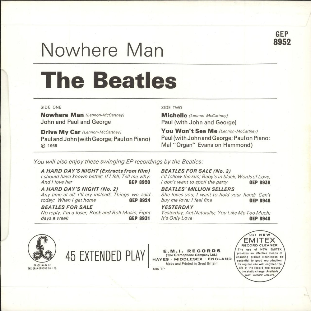 The Beatles Nowhere Man EP - 80s Issue - Solid UK 7" vinyl single (7 inch record / 45)