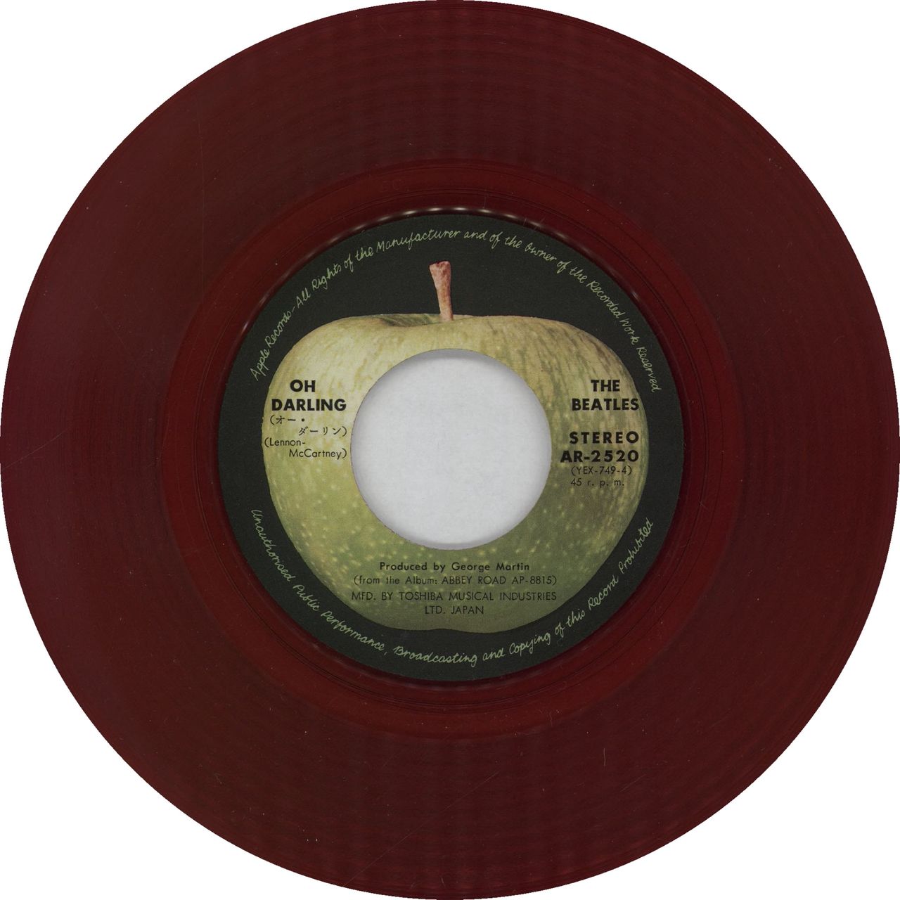The Beatles Oh Darling - Red Vinyl - Y400 Japanese 7" vinyl single (7 inch record / 45) BTL07OH764659