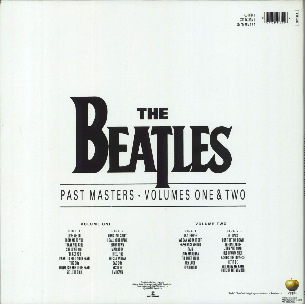 The Past Masters - Volumes & Two UK 2-LP vinyl set — RareVinyl.com