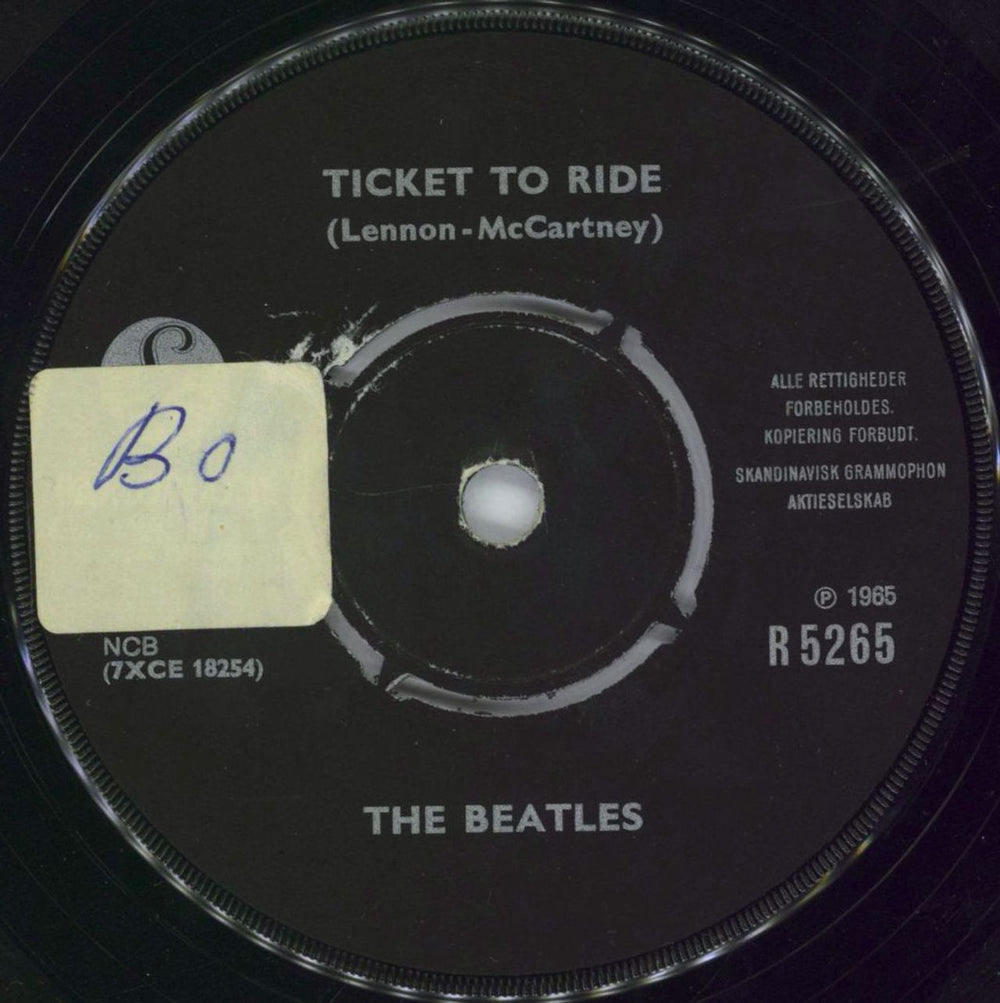 The Beatles Ticket To Ride Danish 7" vinyl single (7 inch record / 45) BTL07TI782928