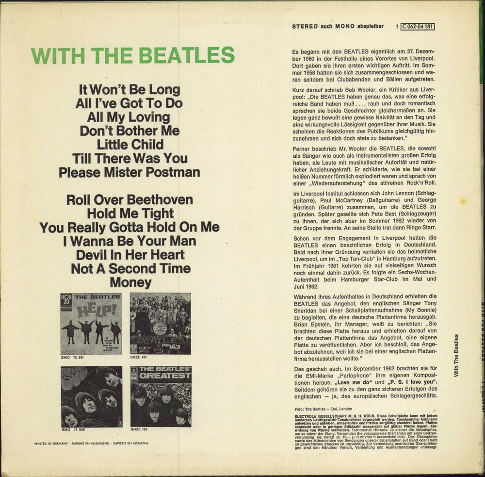 The Beatles With The Beatles - Dark Blue Label - Lam German vinyl LP album (LP record)