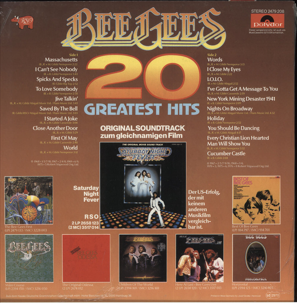 The Bee Gees 20 Greatest Hits German vinyl LP album (LP record)