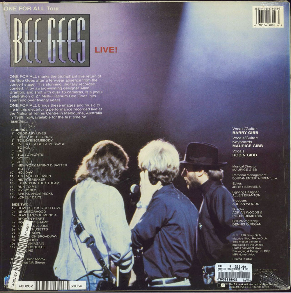 The Bee Gees One For All Tour Live! US laserdisc / lazerdisc