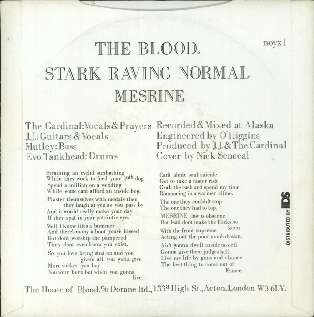 The Blood Stark Raving Normal - VG UK 7" vinyl single (7 inch record / 45)