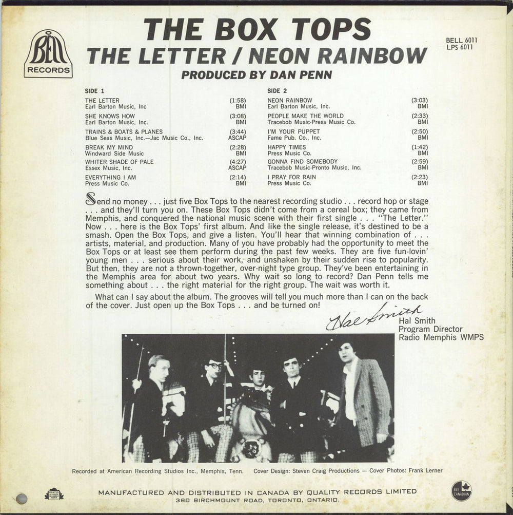 The Box Tops The Letter / Neon Rainbow Canadian vinyl LP album (LP record)
