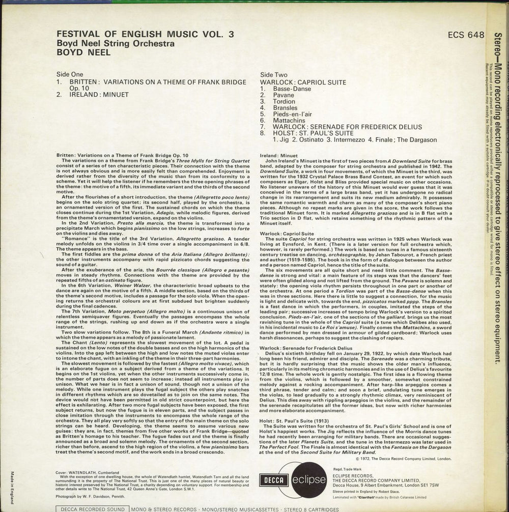 The Boyd Neel String Orchestra Festival Of English Music Vol. 3 UK vinyl LP album (LP record)