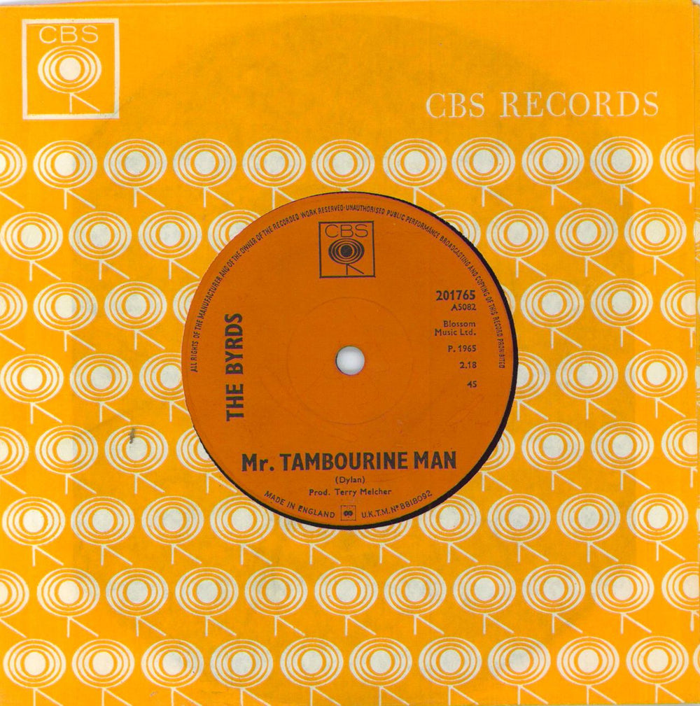 The Byrds Mr. Tambourine Man - Solid UK 7" vinyl single (7 inch record / 45) 201765