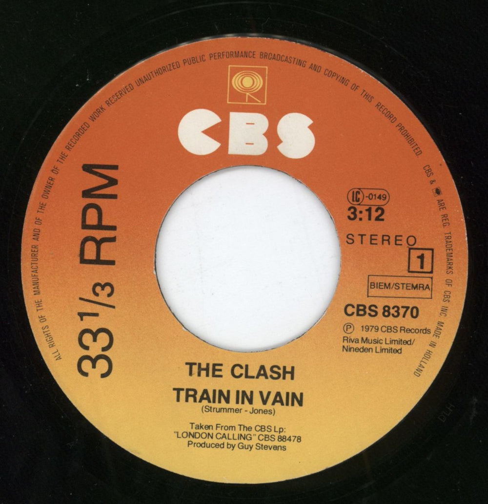 The Clash Train In Vain - EX Dutch 7" vinyl single (7 inch record / 45) CSH07TR793456