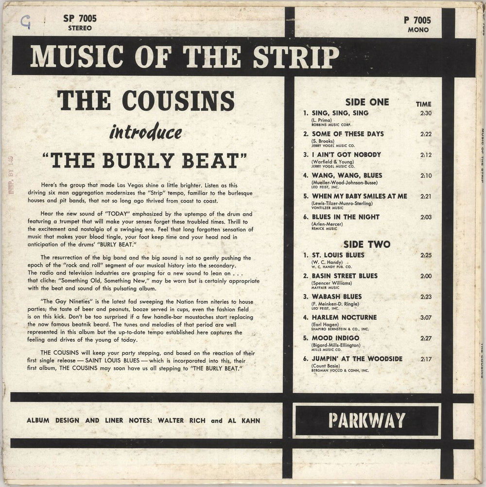 The Cousins Music Of The Strip US vinyl LP album (LP record)