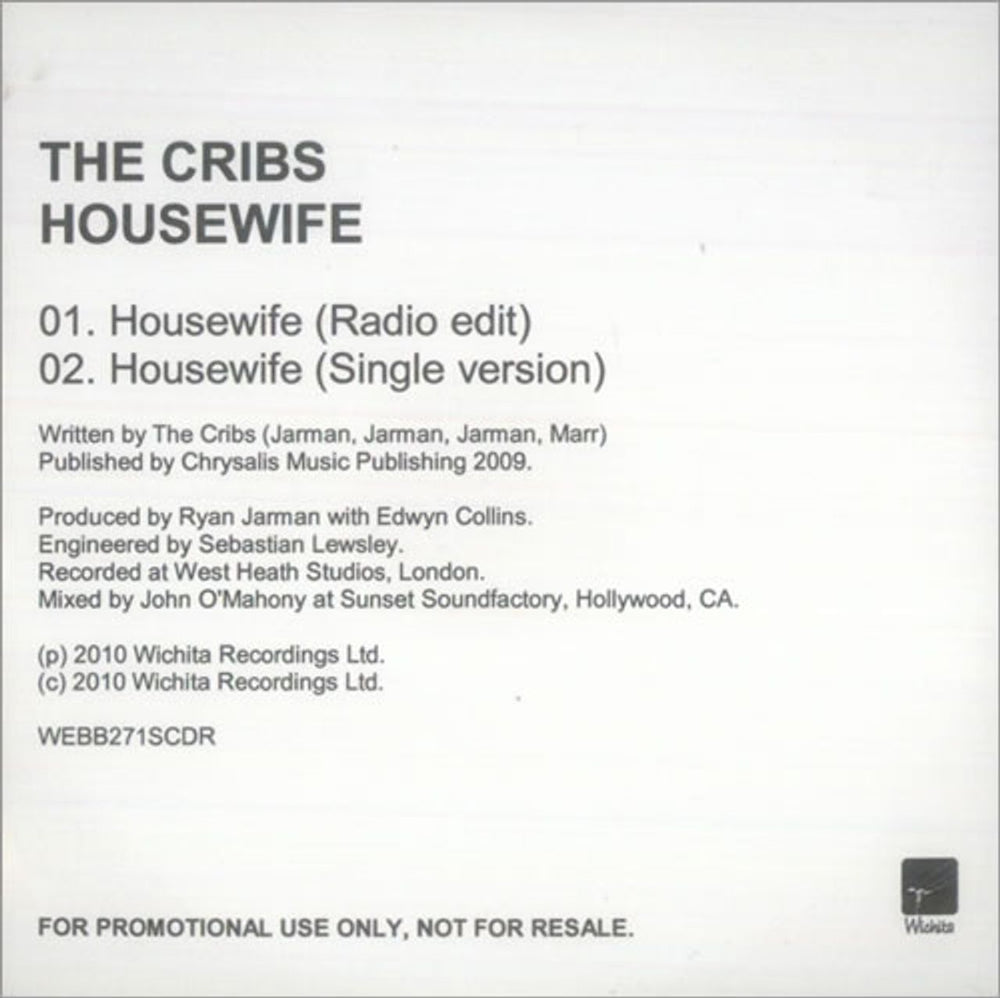 The Cribs Housewife UK Promo CD-R acetate CD-R ACETATE