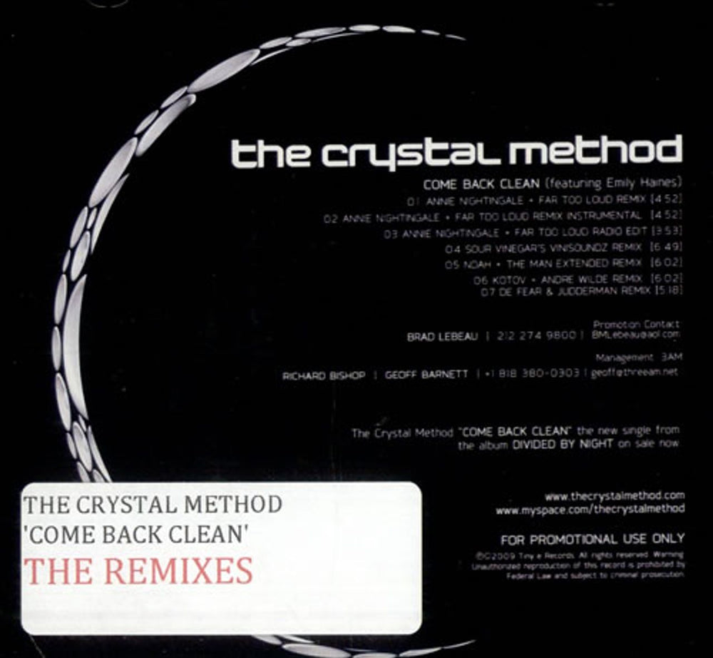 The Crystal Method Come Back Clean Promotional Single Set US Promo 2-CD single set (Double CD single) TCM2SCO507076