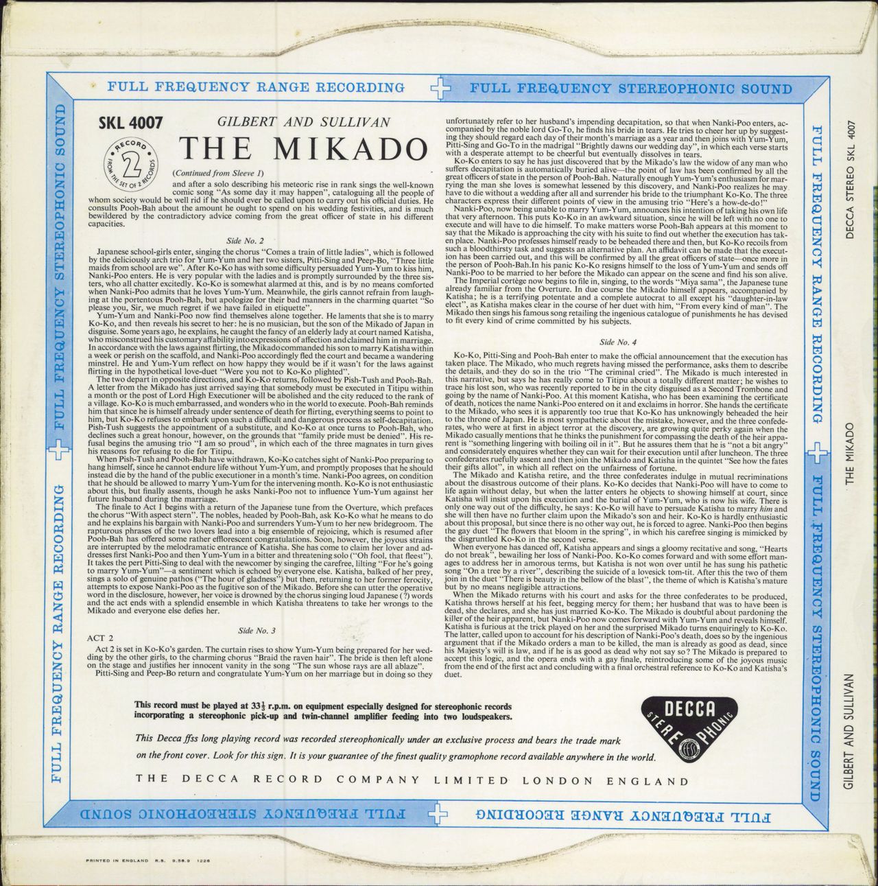 The D'Oyly Carte Opera Company The Mikado UK 2-LP vinyl record set (Double LP Album)