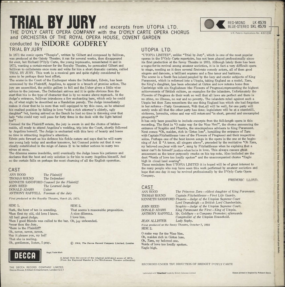 The D'Oyly Carte Opera Company Trial By Jury UK vinyl LP album (LP record)