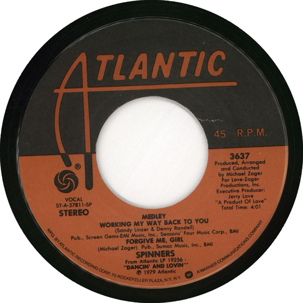 The Detroit Spinners Medley: Working My Way Back To You / Forgive Me, Girl US 7" vinyl single (7 inch record / 45) 3637