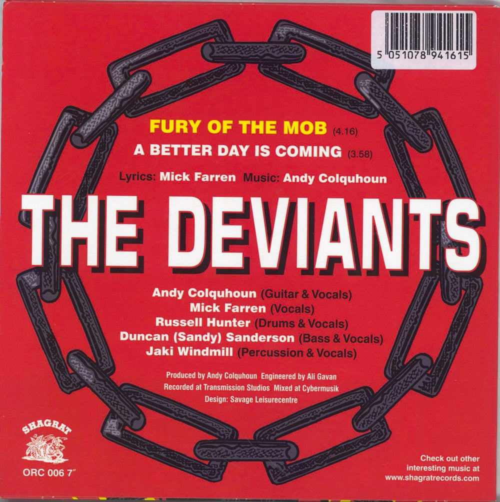 The Deviants Fury Of The Mob - Red Vinyl UK 7" vinyl single (7 inch record / 45) 5051078941615