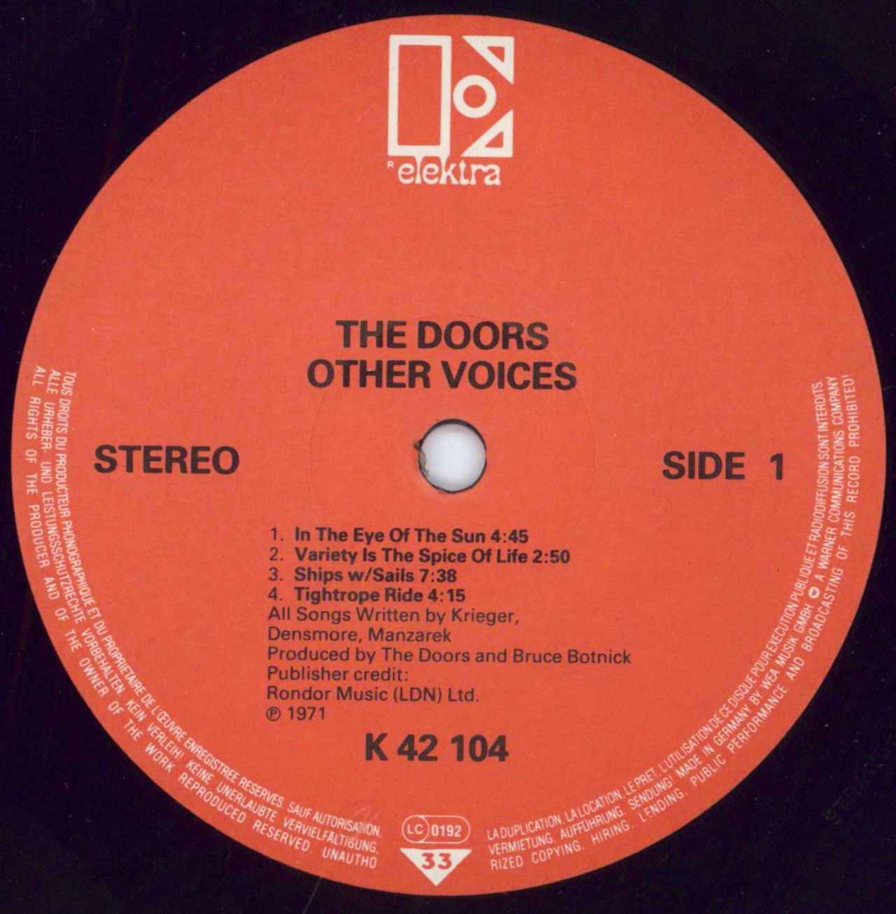 The Doors Other Voices - Red Label German Vinyl LP