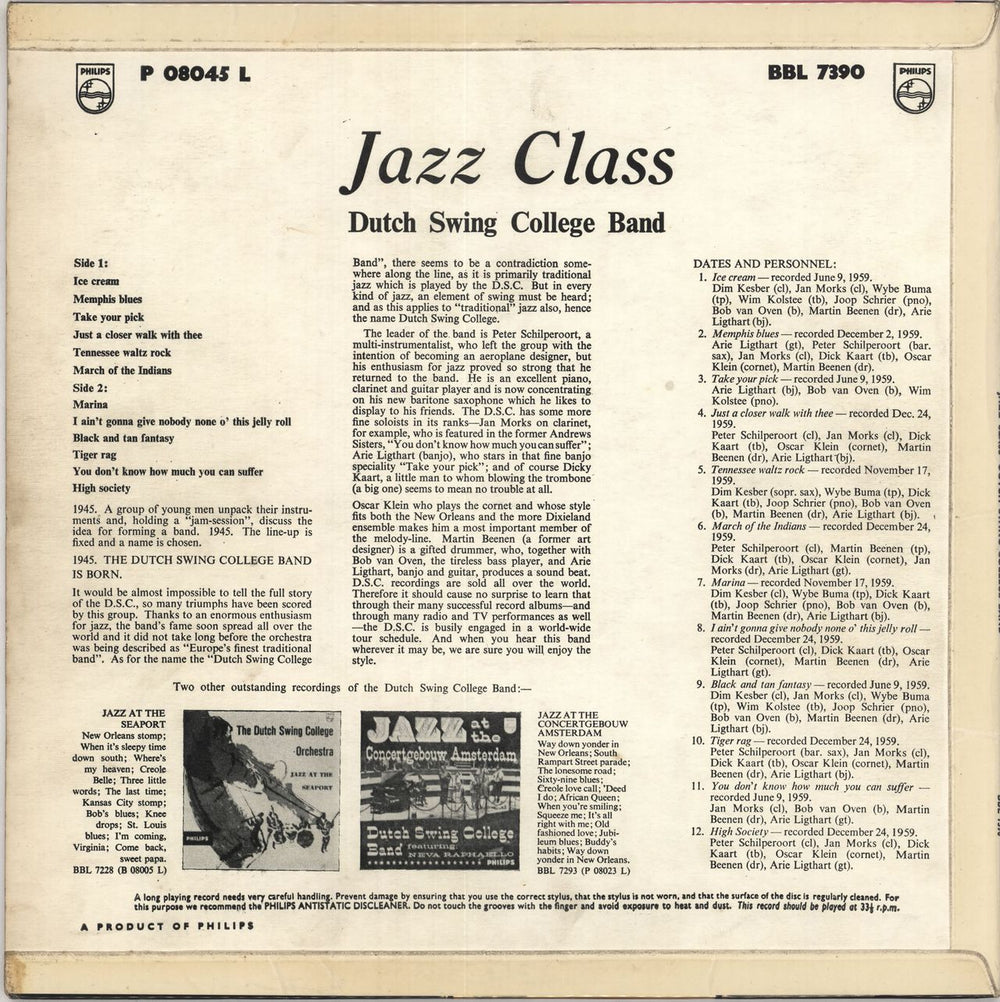 The Dutch Swing College Band Jazz Class UK vinyl LP album (LP record)