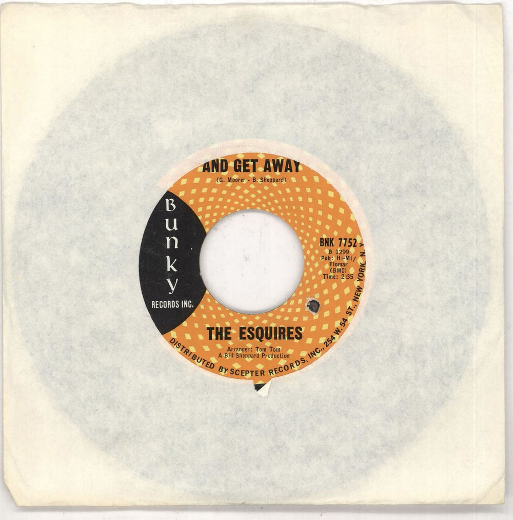 The Esquires And Get Away US 7" vinyl single (7 inch record / 45) BNK7752