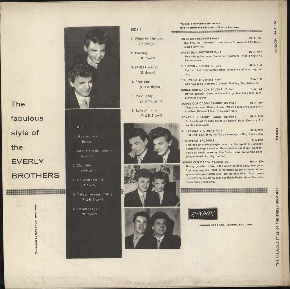 The Everly Brothers The Fabulous Style Of The Everly Brothers UK vinyl LP album (LP record) EBRLPTH797193