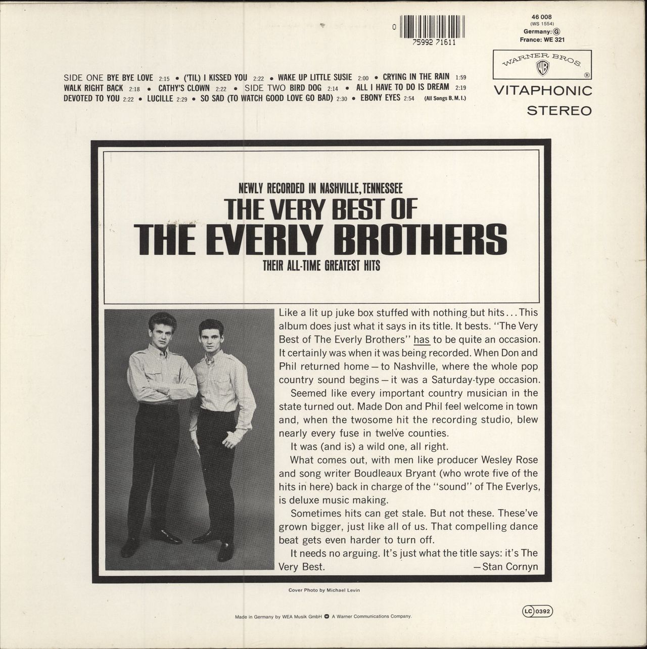 The Everly Brothers The Very Best Of The Everly Brothers German vinyl LP album (LP record) 075992716116